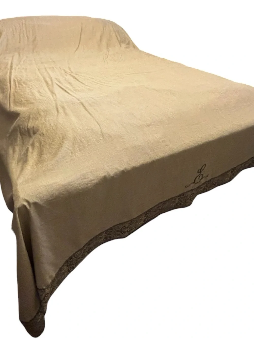 Croscill Home Cream Paisley Flat Sheet Oversized Queen King Monogram E Jacquard